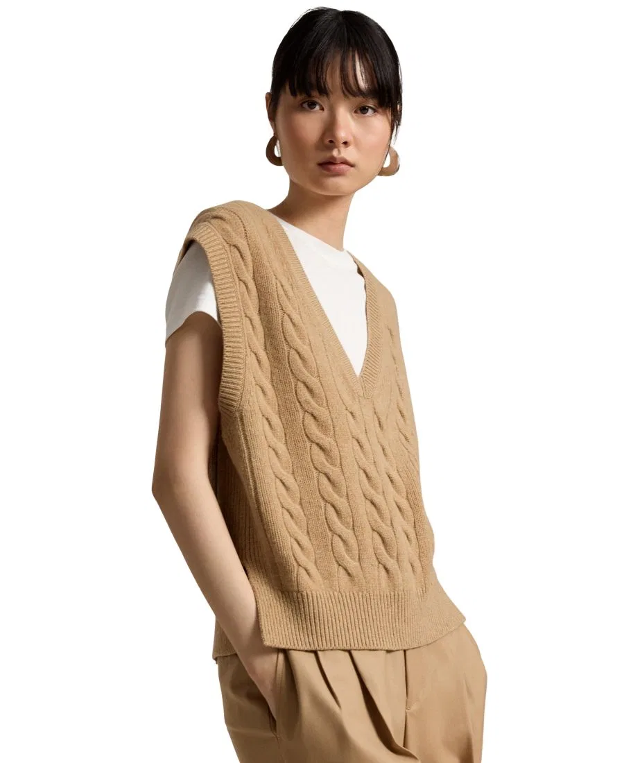 Женский жилет без рукавов с V-образным вырезом, модель Collection Camel Melange Polo Ralph Lauren, Collection Camel Melange