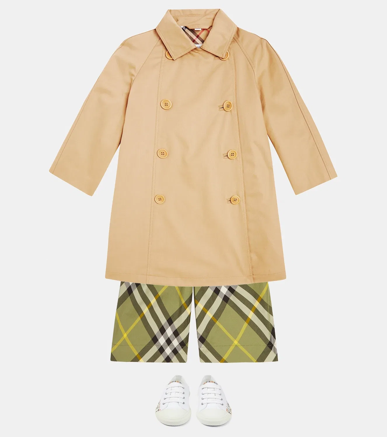 Тренч из хлопкового габардина Burberry Kids, бежевый — фото 2