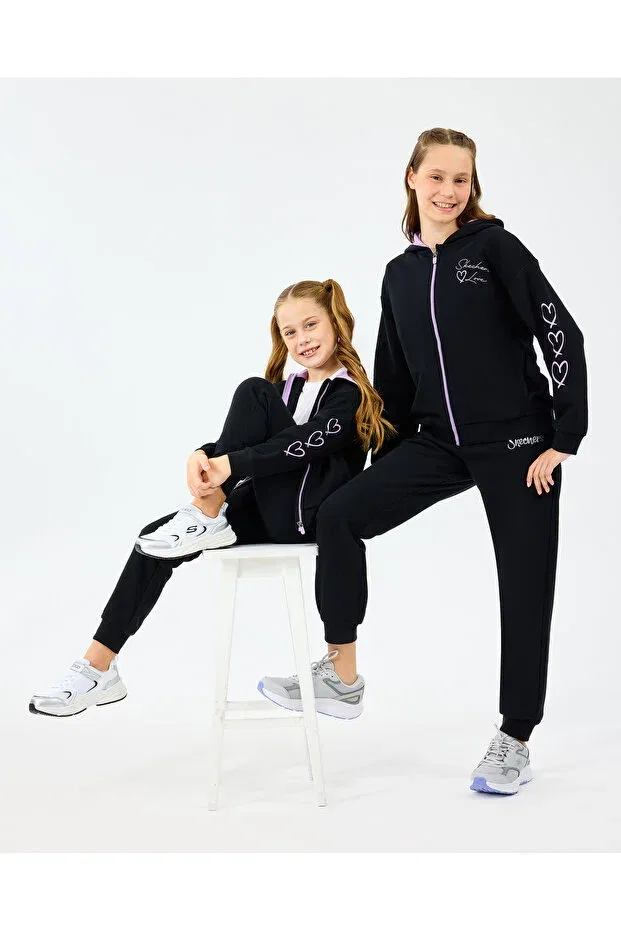 Детское худи для девочек с принтом Skechers, Black