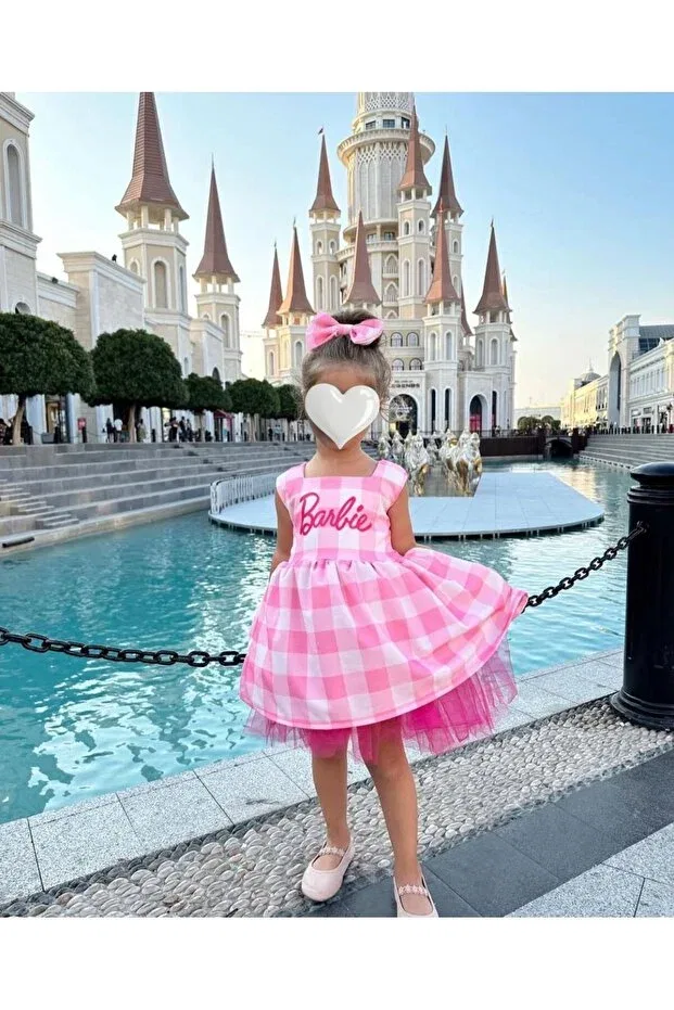 Детское платье для девочек с принтом Barbie Birthday Dress Anne Kız Tasarım, Pink — фото 4