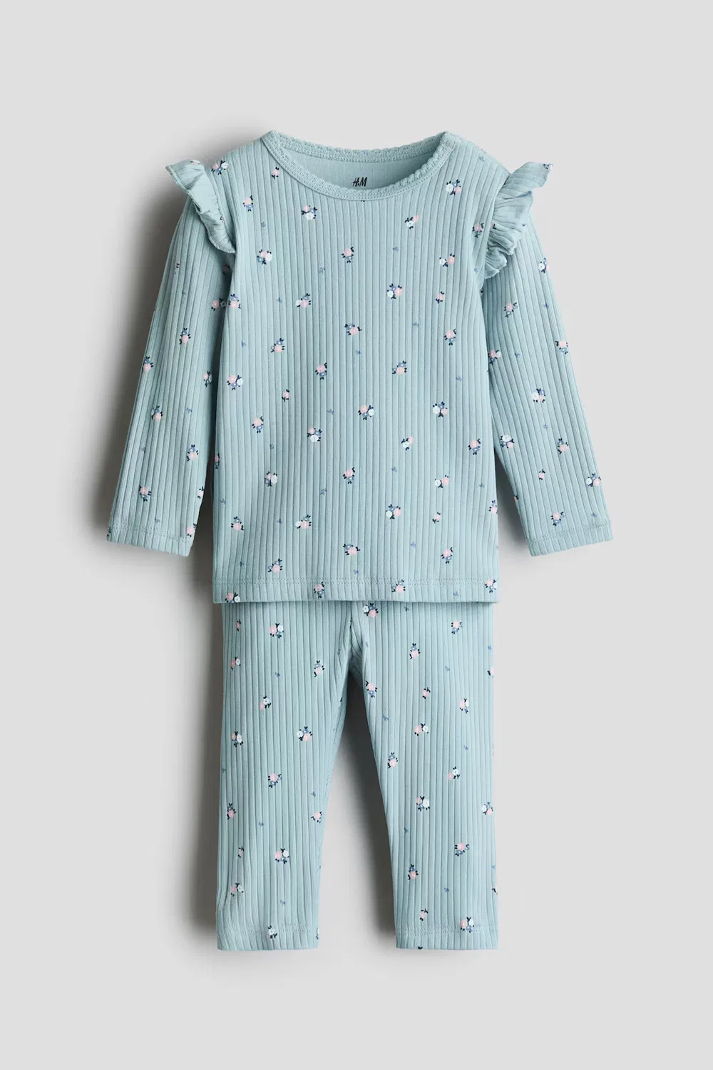 Комплект из двух предметов из ребристого хлопка H&M, Helltürkis/Geblümt