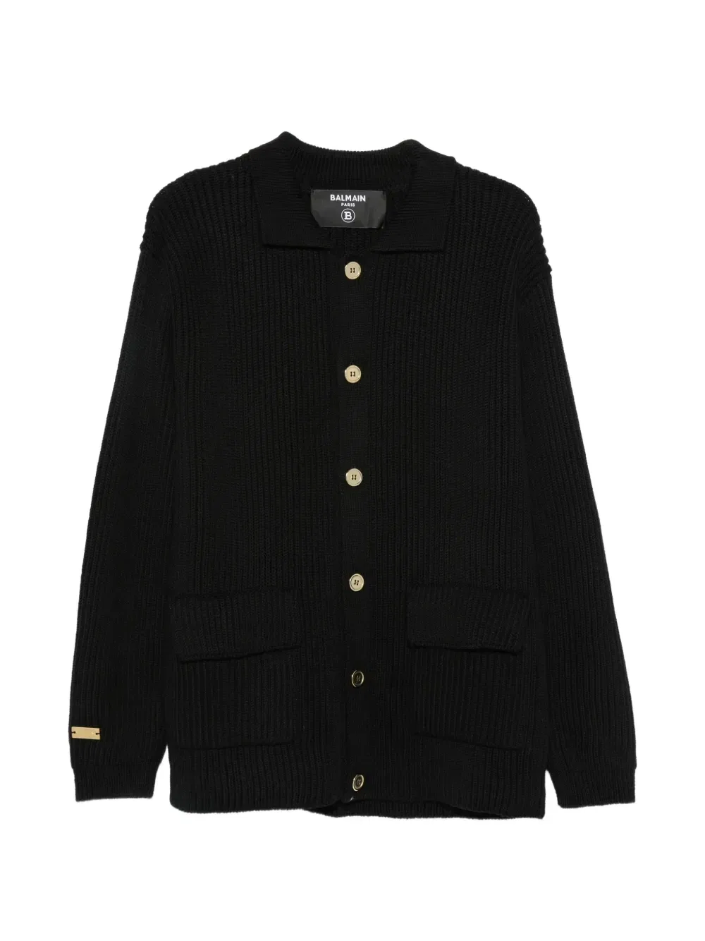 Вязаный кардиган из шерсти в рубчик Balmain Kids, черный