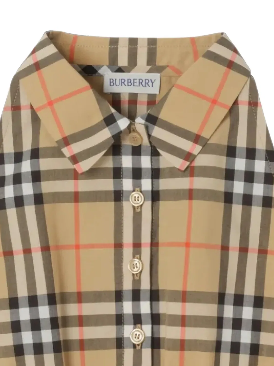 Укороченная рубашка в клетку Burberry Kids, нейтральные цвета — фото 3