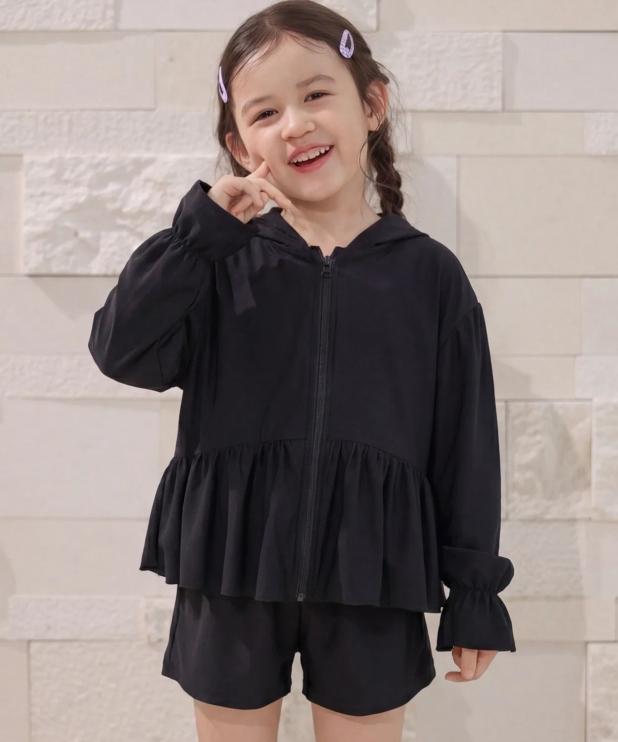 Детский комплект для девочек с длинным рукавоми капюшоном TeddyShop, Black