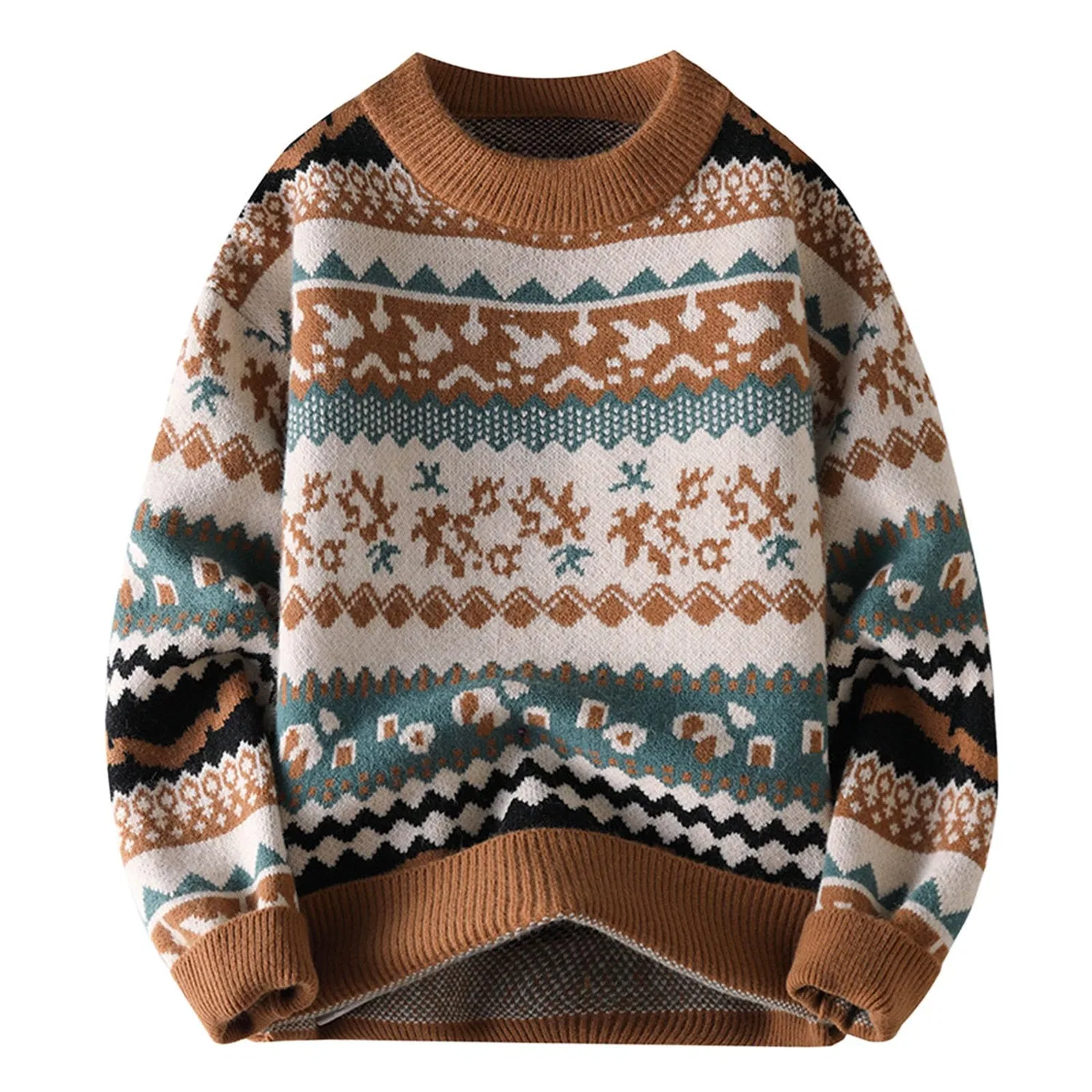 Мужской свитер с жаккардовым узором Retro Jacquard Knit Winter Sweater, 5-Caffè