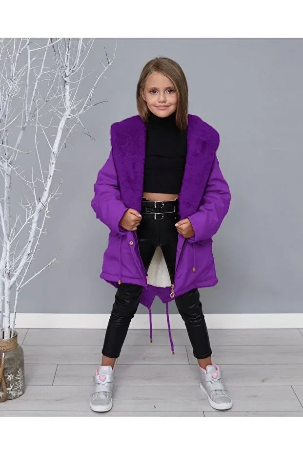 Детское зимнее пальто для девочек с капюшоном Kids, Purple
