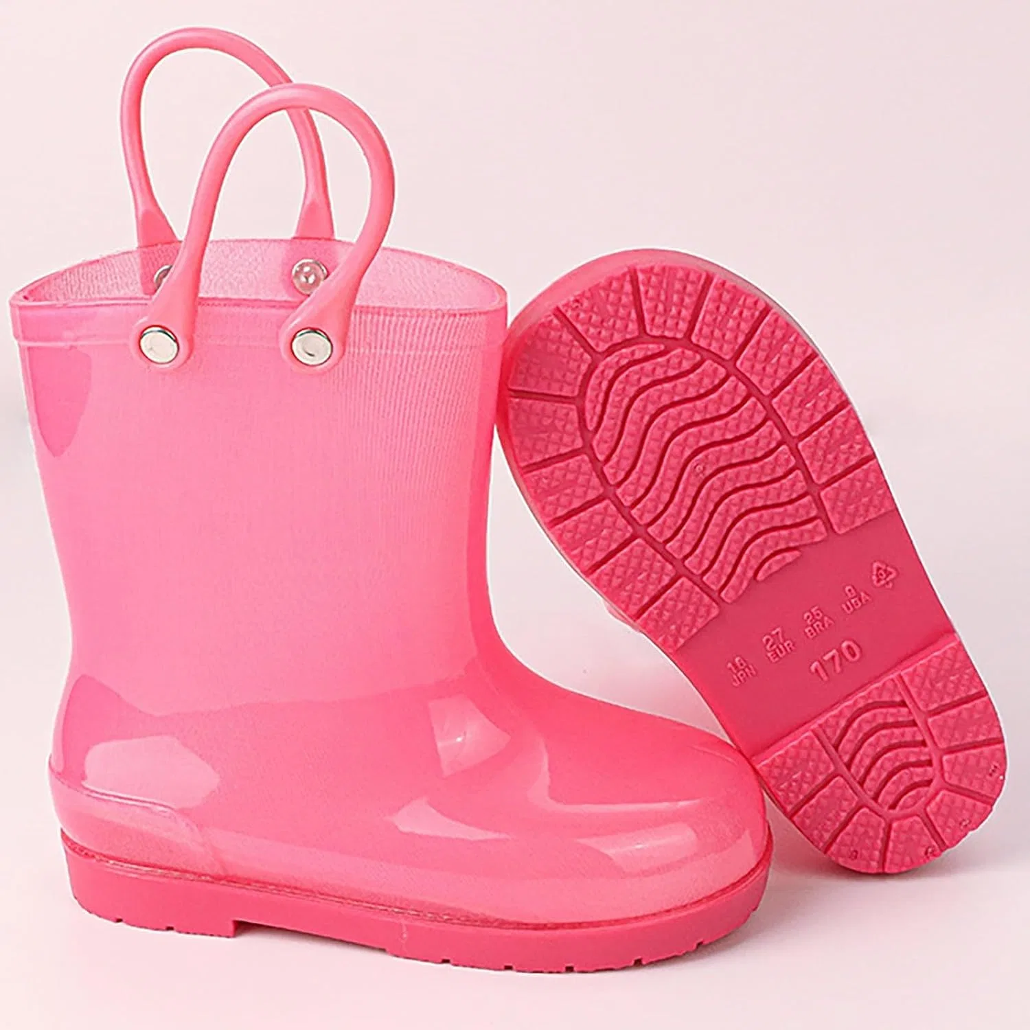 Детские резиновые сапоги для девочек с ручкой, Pink — фото 3