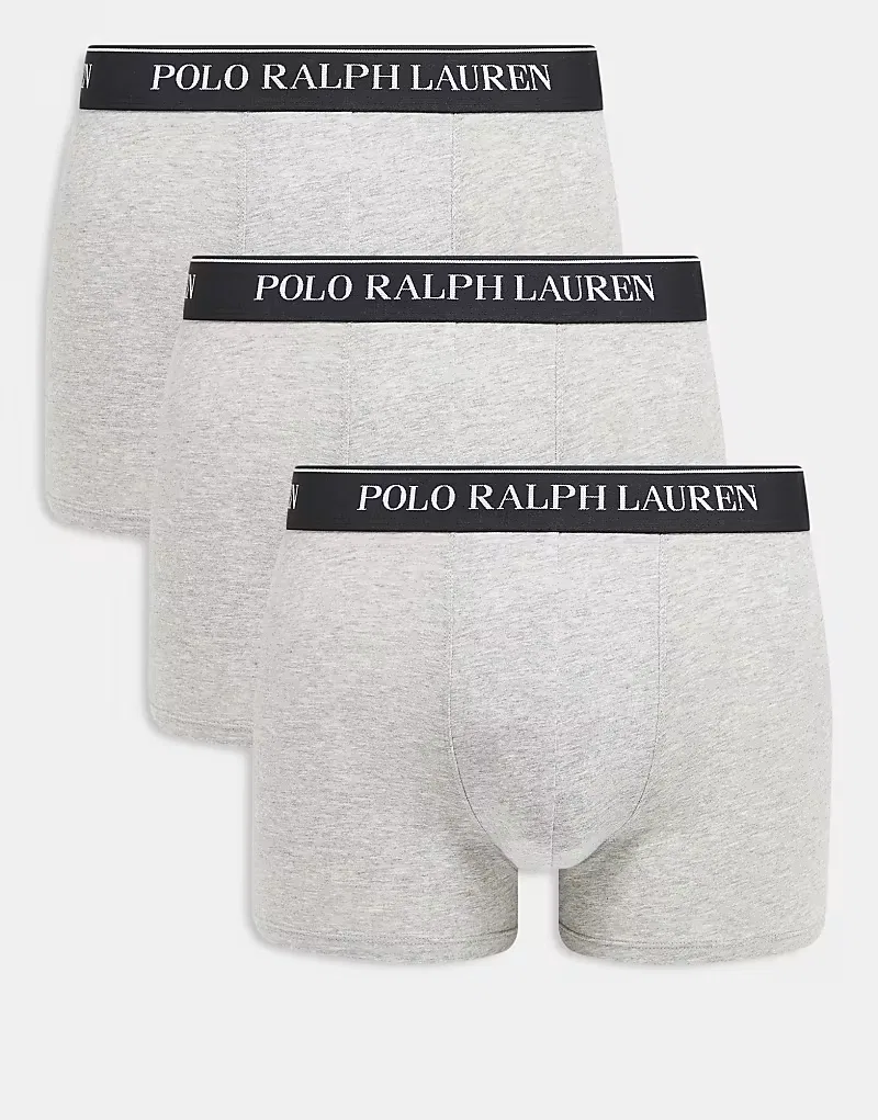 Боксеры классические с контрастным поясом с логотипом 3 шт Polo Ralph Lauren, серый меланж