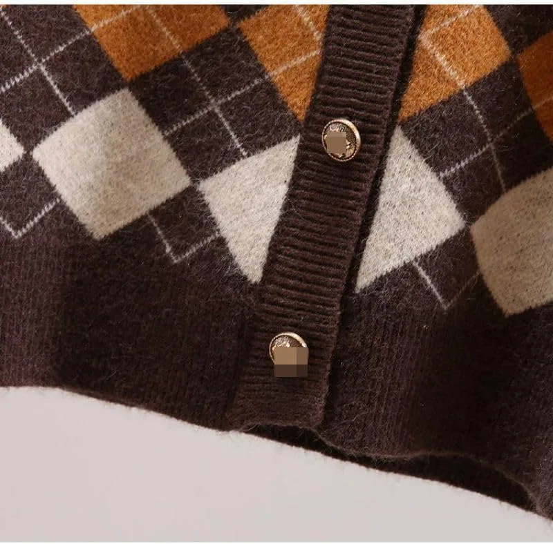 Женский вязаный жилет без рукавов с V-образным вырезом, Diamond Plaid, кремовый/белый — фото 3