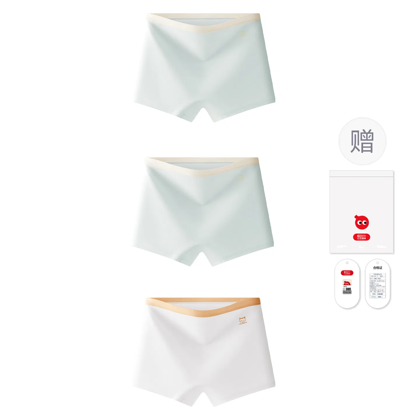 Детское белье для девочек хлопковое комплект из 3 штук Red bean, Light Green Light Green White