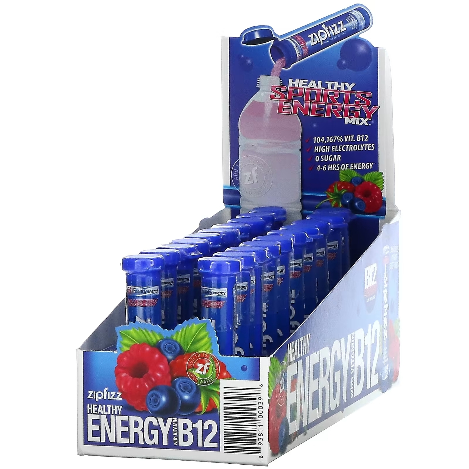 

Zipfizz Энергетическая смесь для здорового спорта с витамином B12 голубика и малина, 20 тюбиков