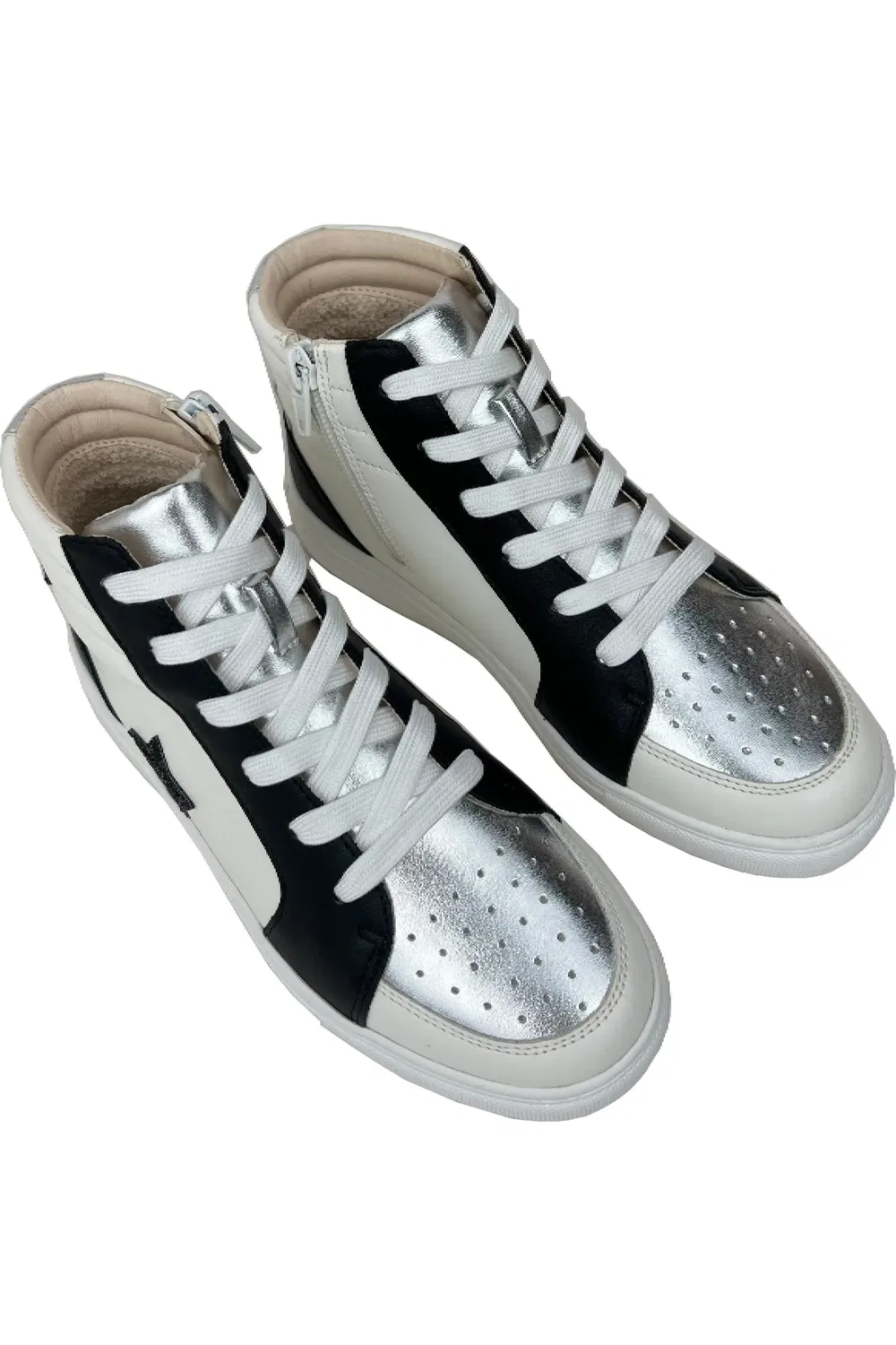 Детские кроссовки высокие с перфорацией Miss Hannah Yosi Samra, Black/White-Silver Glitter