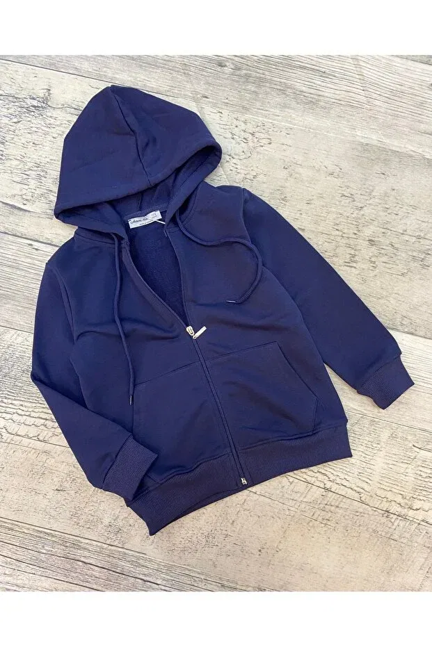 Детское худи для девочек с капюшоном Simple Zippered Sweatshirt Store, Navy Blue