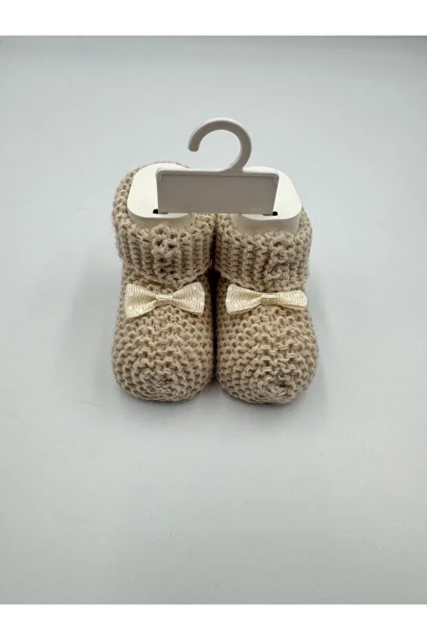 Детские вязаные пинетки для новорожденных без каблука Basics Şatilli Handmade, Pink-Beige — фото 3