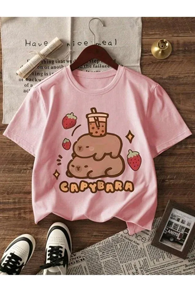 Детская футболка для девочек с принтом Capybara printed short sleeved t-shirt pack Magors, Black-Pink-Blue — фото 3
