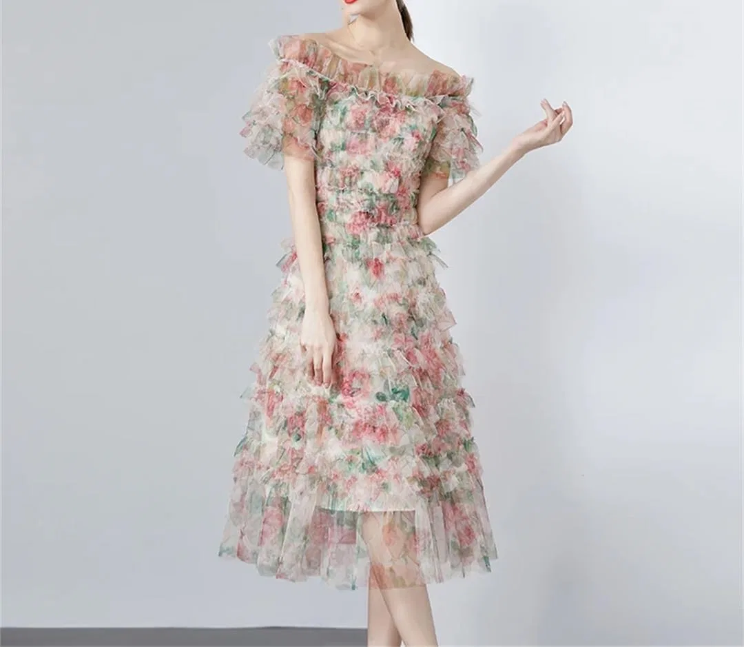Женское платье миди с цветочным принтом Vintage, Apricot — фото 3