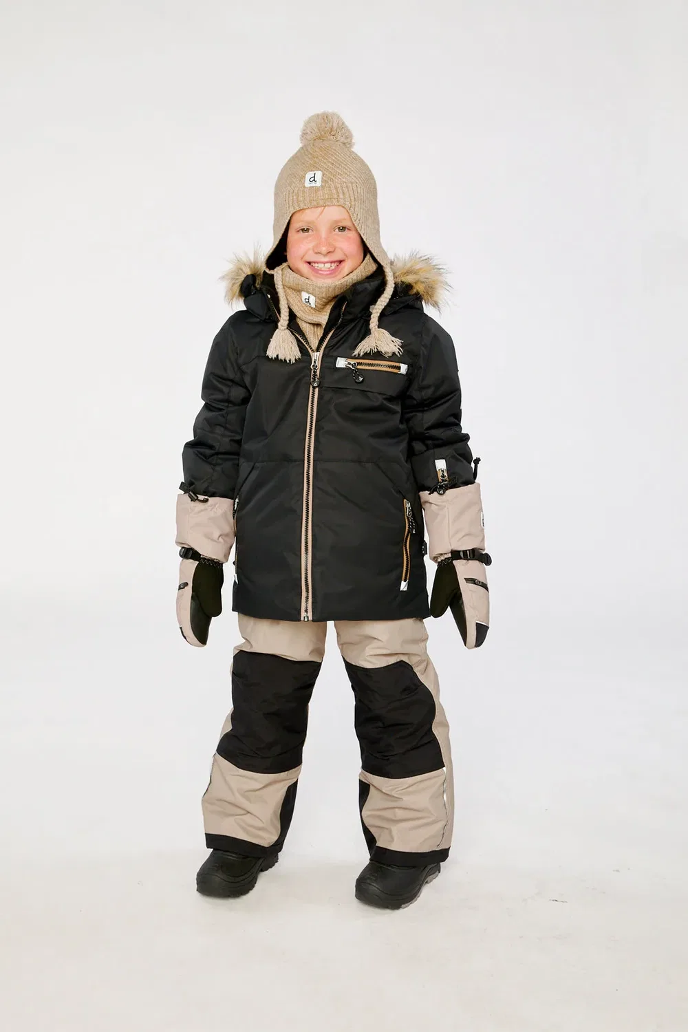 Детский комбинезон для мальчиков зимний утепленный комплект Two Piece Play Snowsuit Deux par Deux, Black and Beige — фото 2