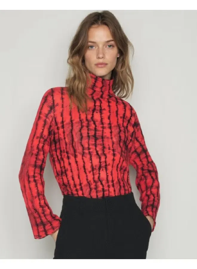 Свитер с высоким воротом свободный трикотажный Zara, красно-черный
