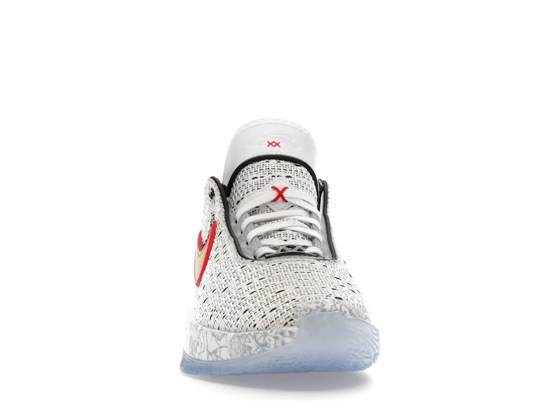 Детские кроссовки для мальчиков баскетбольные Nike LeBron 20, White/Metallic Gold/Black/University Red/Wolf Grey — фото 2