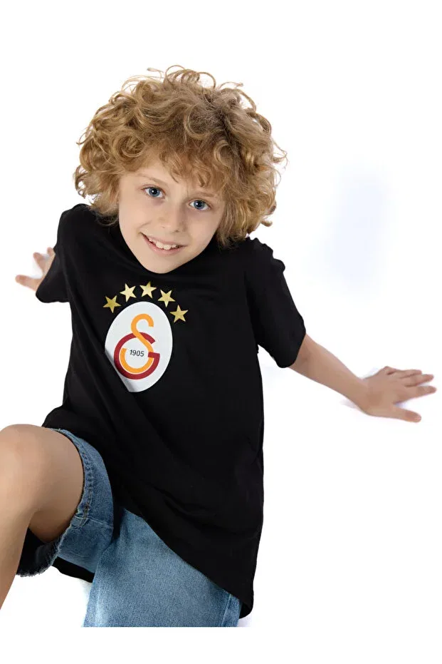Детская футболка для мальчиков хлопковая Galatasaray 5 star children's t-shirt c251402 Gsstore, Black — фото 2