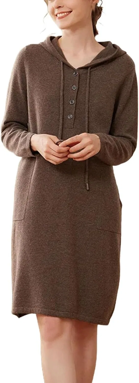 Женское кашемировое платье прямого кроя с капюшоном Moka Brown