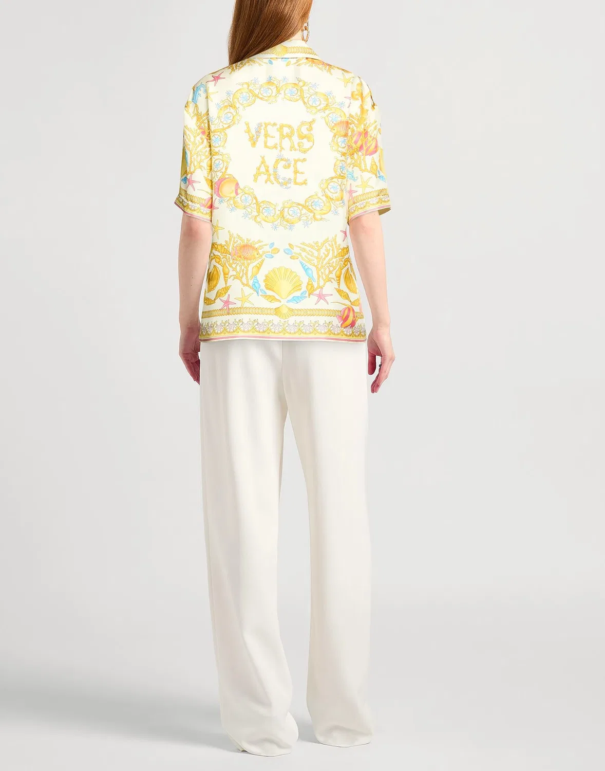 Женская рубашка из шелка с коротким рукавом Versace, желтый — фото 3