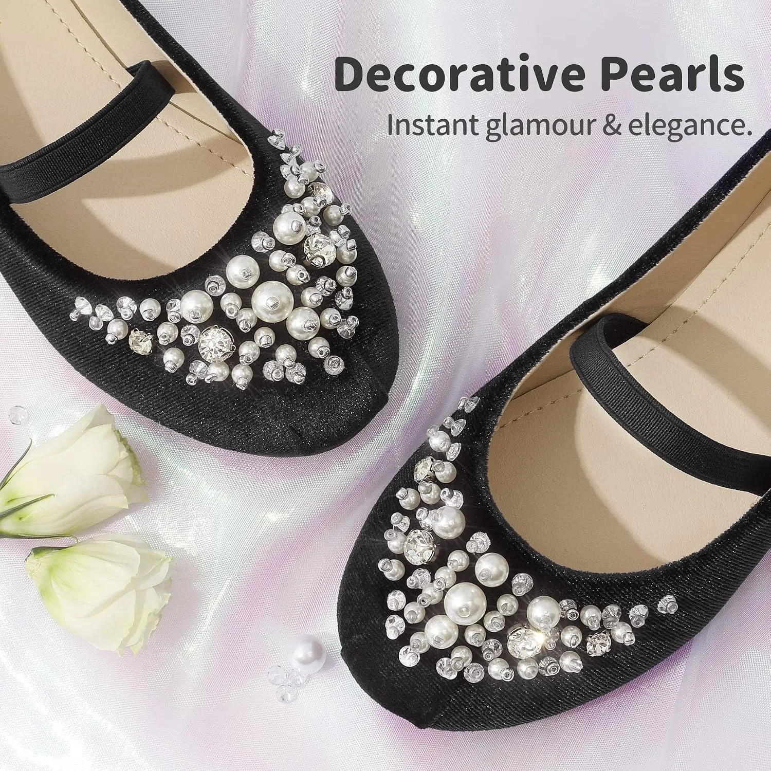 Детские балетки для девочек с цветочным принтом Mary Jane DREAM PAIRS, Black/Suede — фото 4
