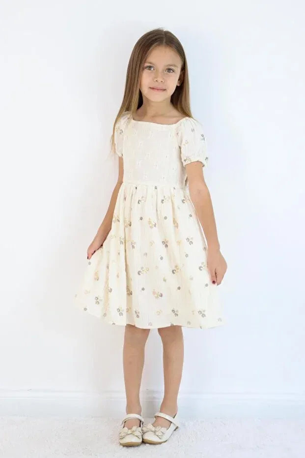 Детское платье для девочек хлопковое Lacy Muslin Dress Miababy, Ecru