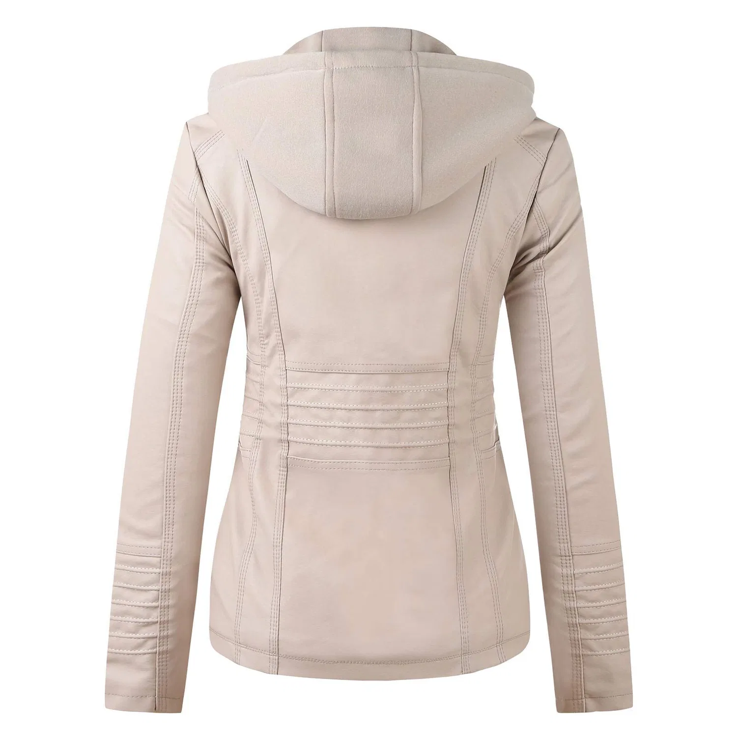 Женская куртка из экокожи с капюшоном, модель 2 in 1 Full Zipper Hooded, Beige — фото 2