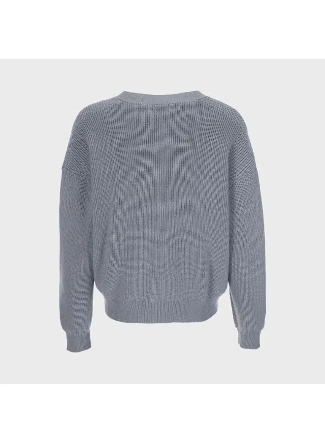 Кардиган вязаный с V-образным вырезом свободный Zara, серо-синий — фото 3