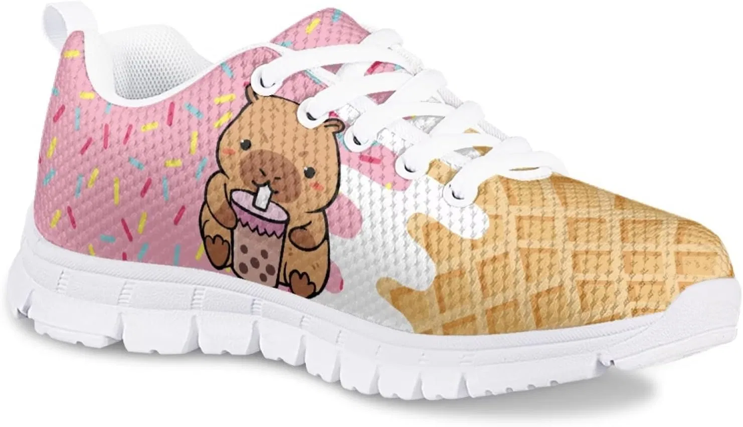 Детские кроссовки для девочек с принтом Running Gym Shoes Cugasmaru, Capybara Ice Cream — фото 3
