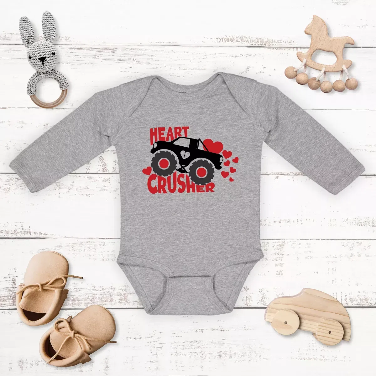 Детское боди с длинным рукавом Heart Crusher The Juniper Shop, Heather Grey — фото 3