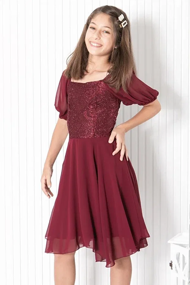 Детское платье для девочек с принтом Prom / Bridesmaid Denimini, Burgundy — фото 3