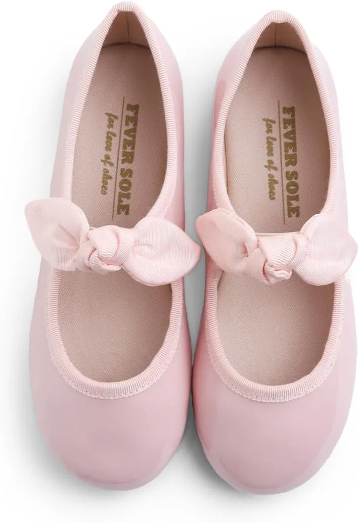 Детские туфли для девочек с пряжкой FEVERSOLE, Patent Bow Elastic Maryjane Pink — фото 2