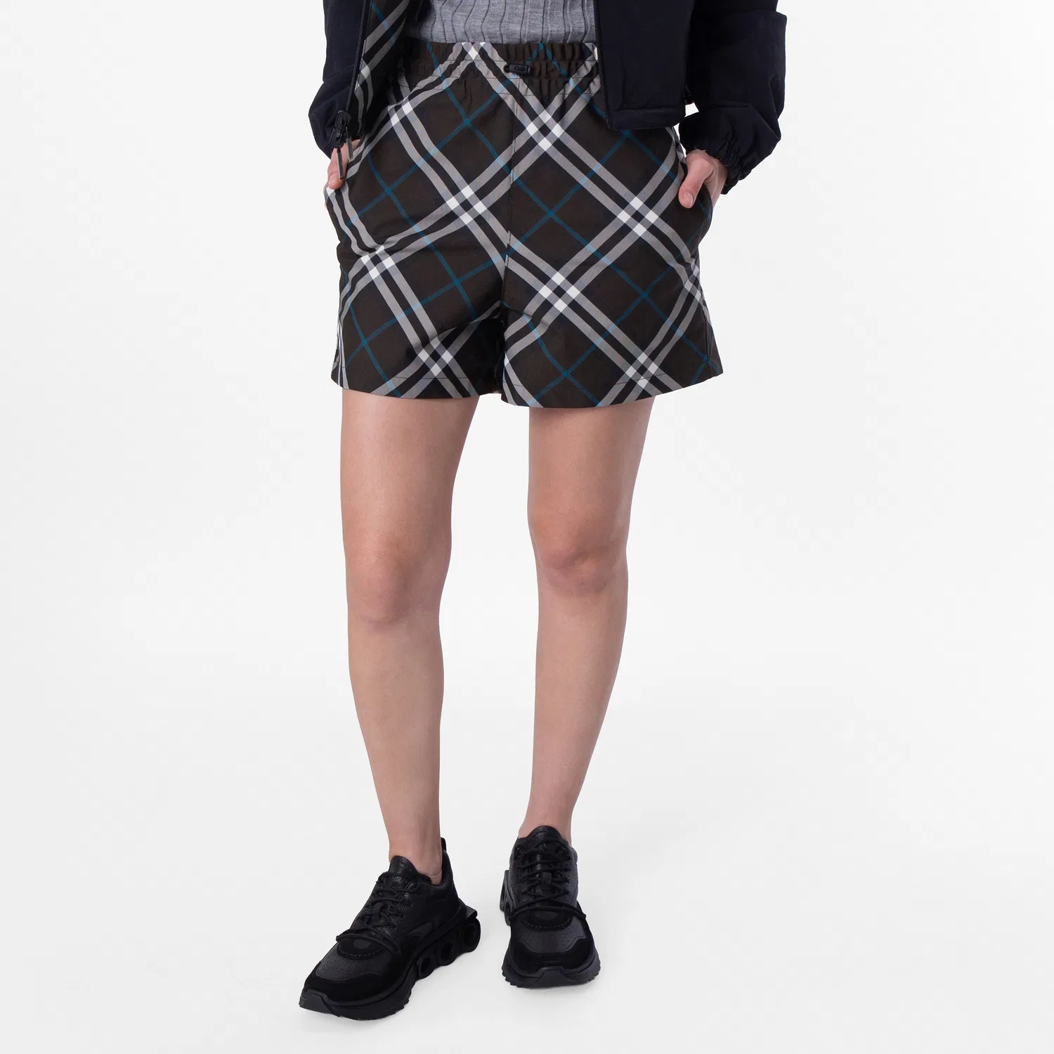 Шорты с принтом в клетку Checkered Drawcord Shorts Burberry, Snug Ip Check