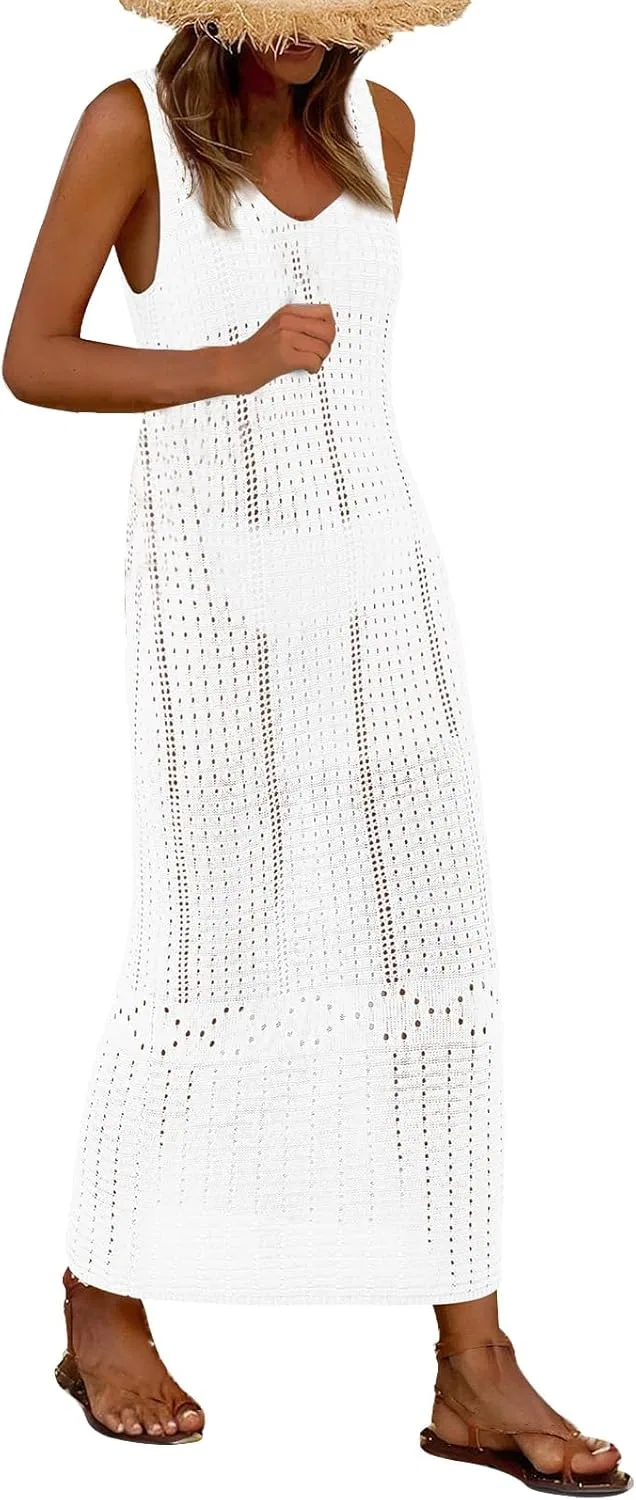 Женское пляжное платье с вязаным узором, White