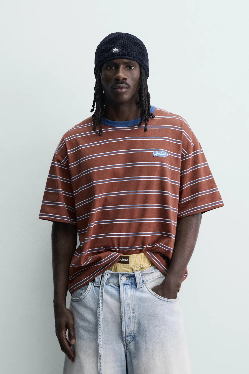 Футболка в полоску из жаккарда PUKAS SURF X ZARA, Brown Stripes — фото 2