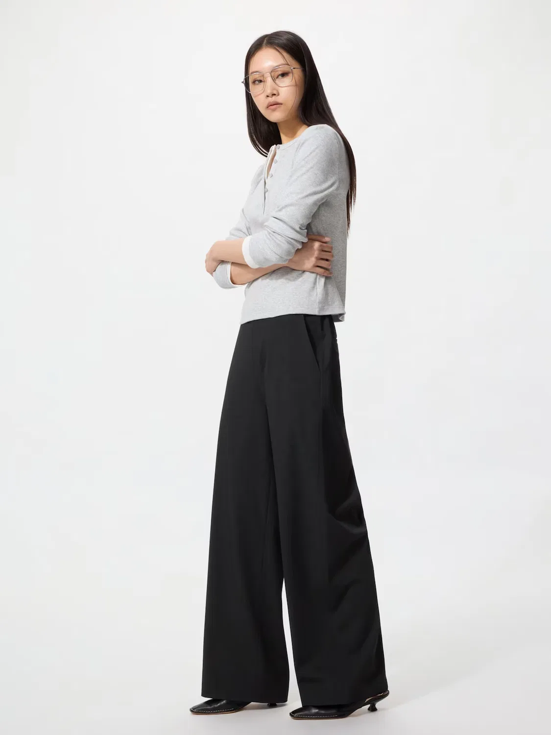Брюки Uniqlo smart easy / удлиненные, удобные, черный