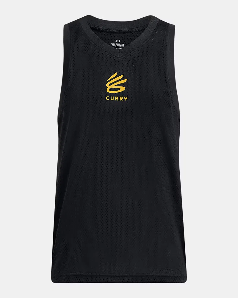 Майка детская дышащая из сетчатого полотна Curry UnderArmour, Black/Taxi