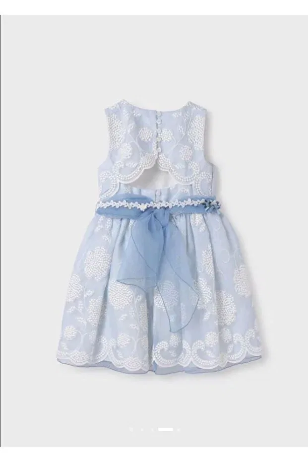 Детское платье для девочек кружевное Guipure And Scallop Detailed Organza Dress Abel & Lula, Blue — фото 4