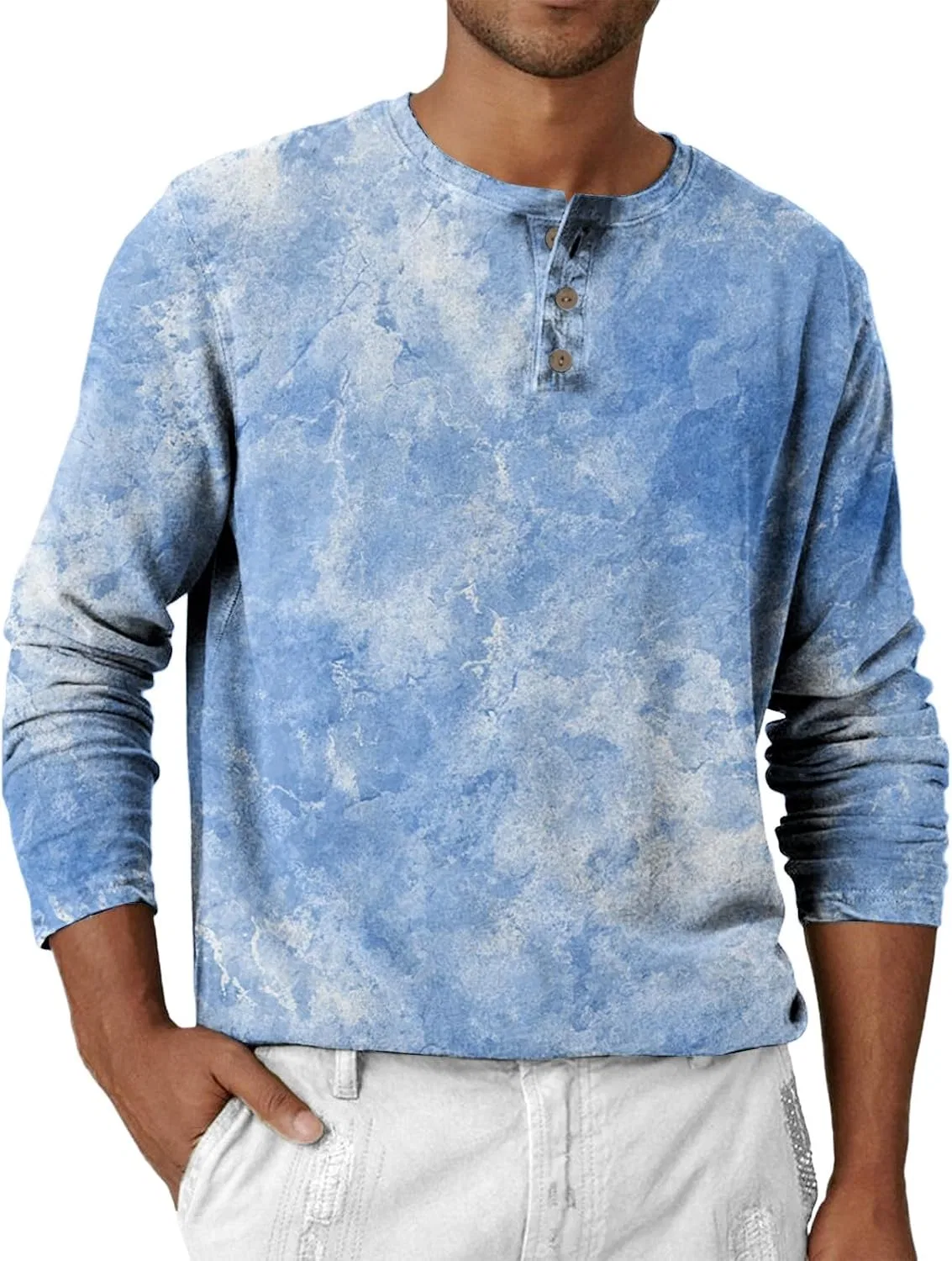 Мужская футболка с длинным рукавом Henley Regular Fit, Light Blue — фото 4
