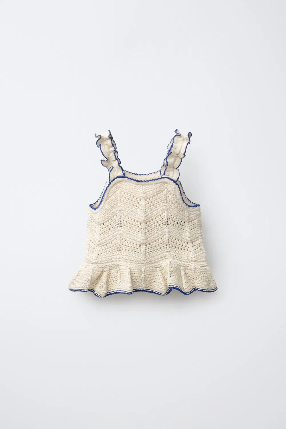 Вязаный топ с цветочной вышивкой ZARA, Ecru/Blue — фото 2