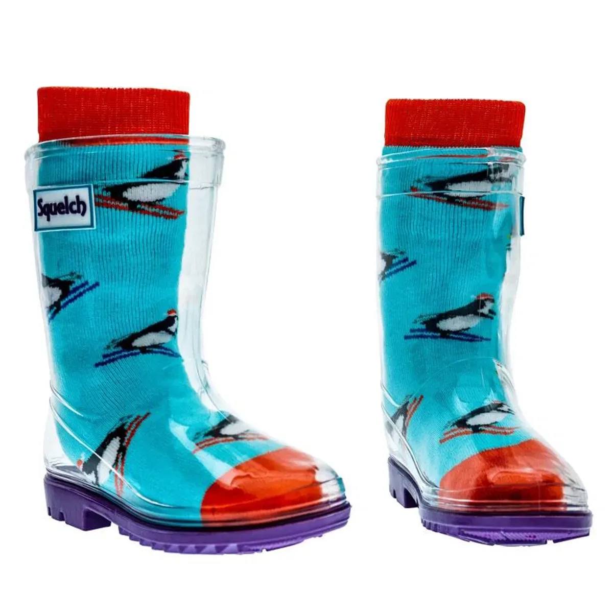 Детские резиновые сапоги-носки с принтом Ski Penguins, Squelch Wellies, Blue — фото 2