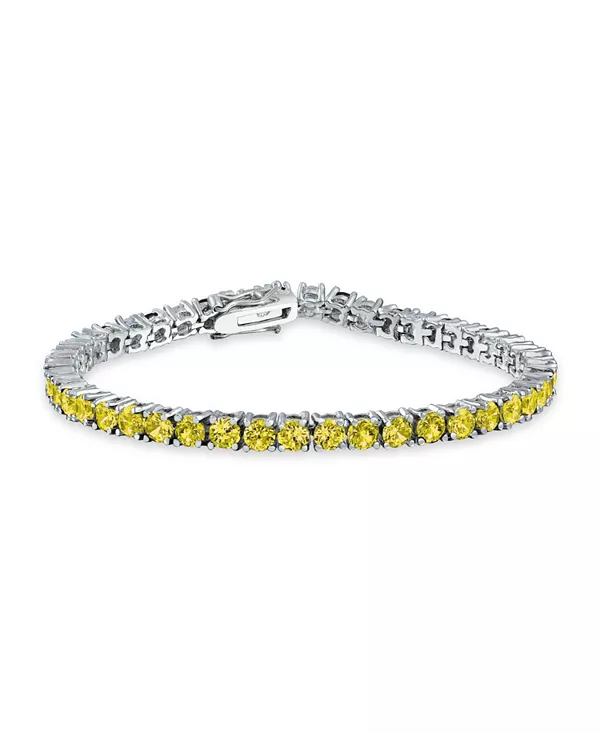 

12 карат, набор из 4 зубцов, одинарный круглый кубический цирконий, теннисный браслет для выпускного, 7,5 дюймов Bling Jewelry, yellow