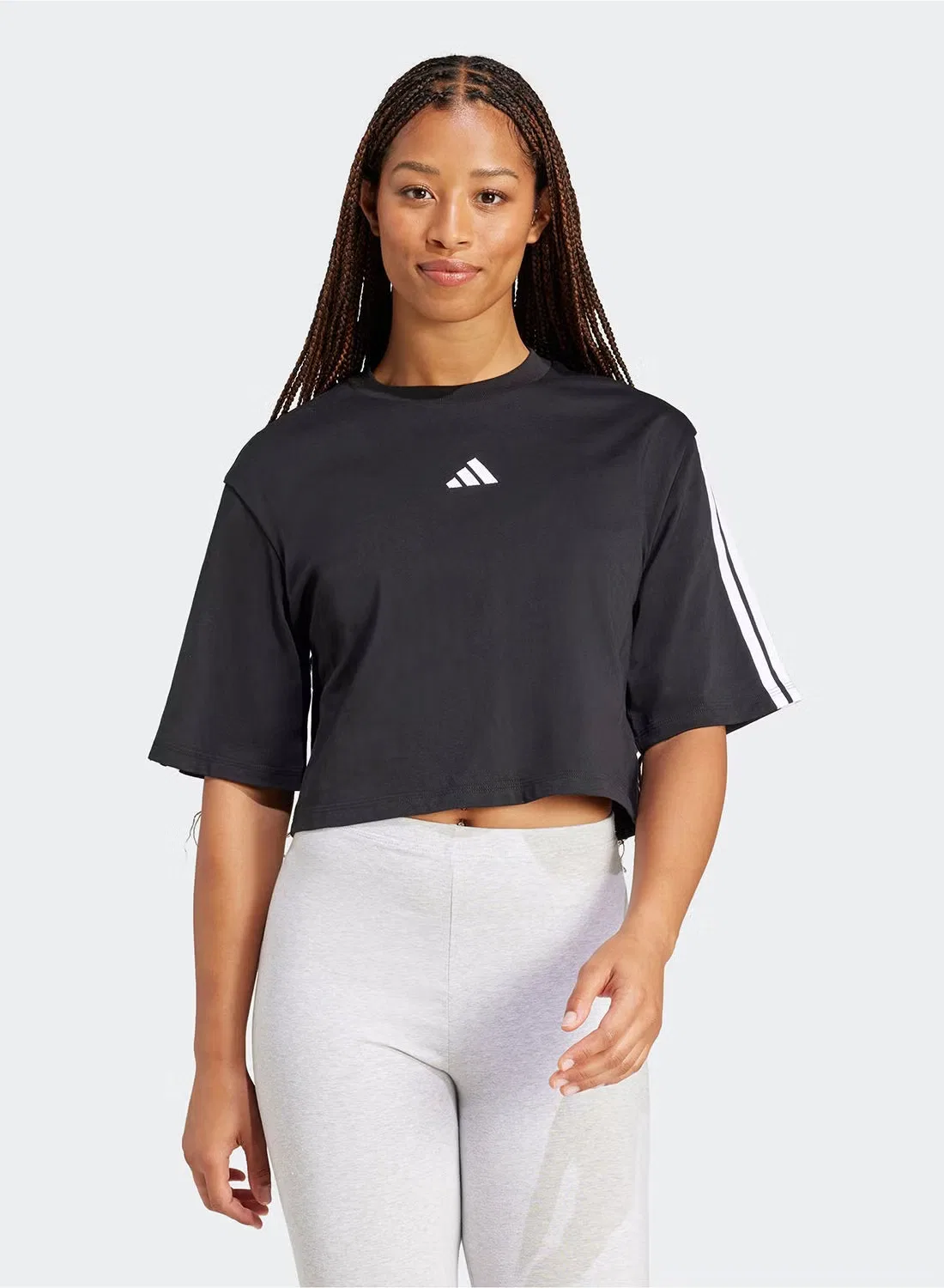 Футболка свободная с принтом Essential 3 stripe Adidas, черный
