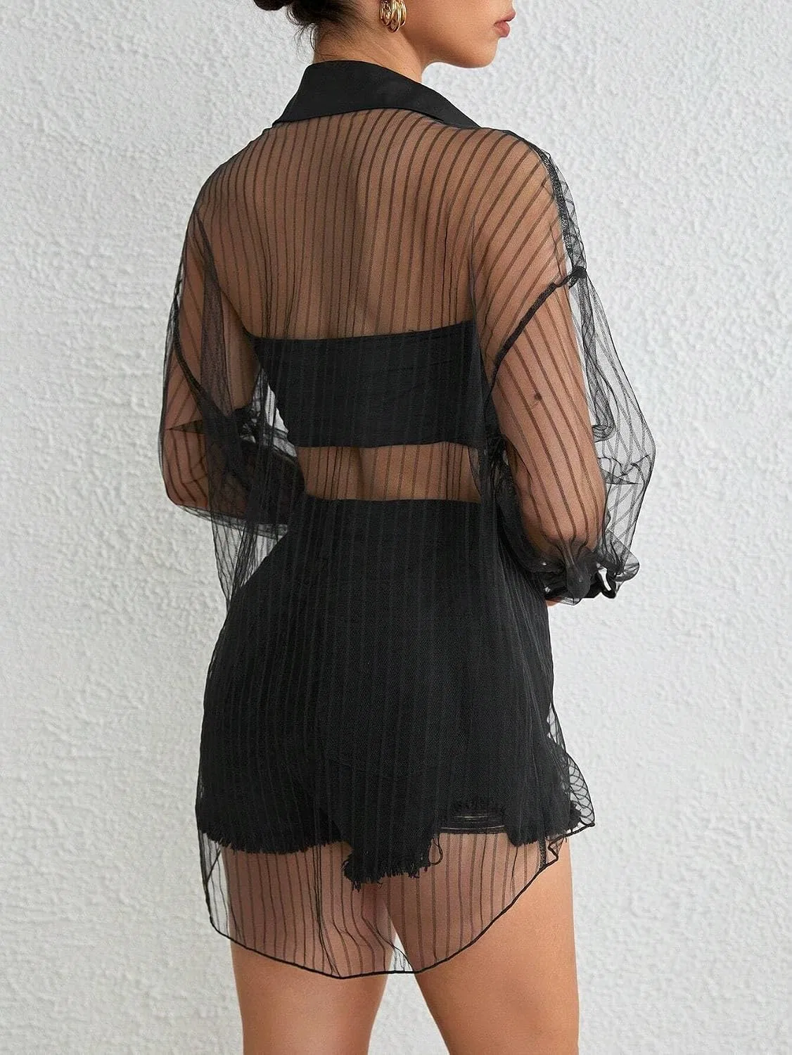 Женская блузка с принтом Drop Shoulder, Mesh, чёрный — фото 2