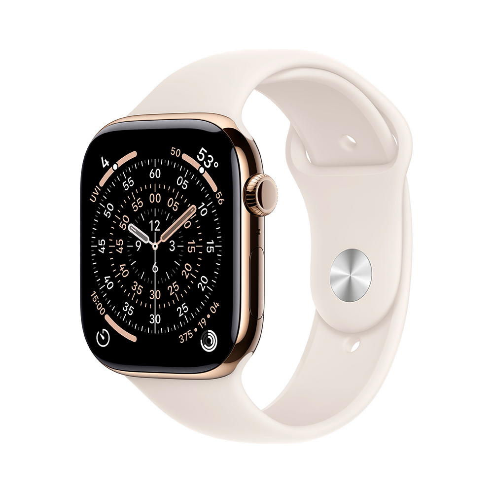 

Умные часы Apple Watch Series 11 (GPS+Cellular), 46 мм, Gold Titanium Case/Starlight Sport Band - S/M