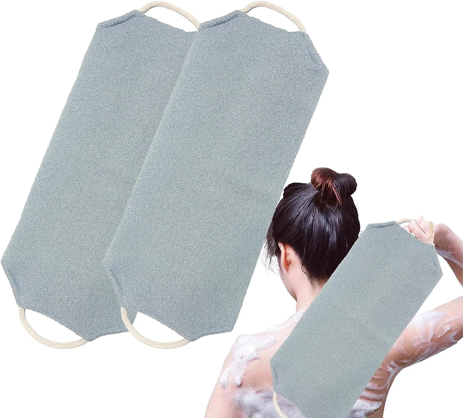 Скребок для спины с ручками, Nylon, 2 шт, 45x20 см, Hellgrau Qzdtue