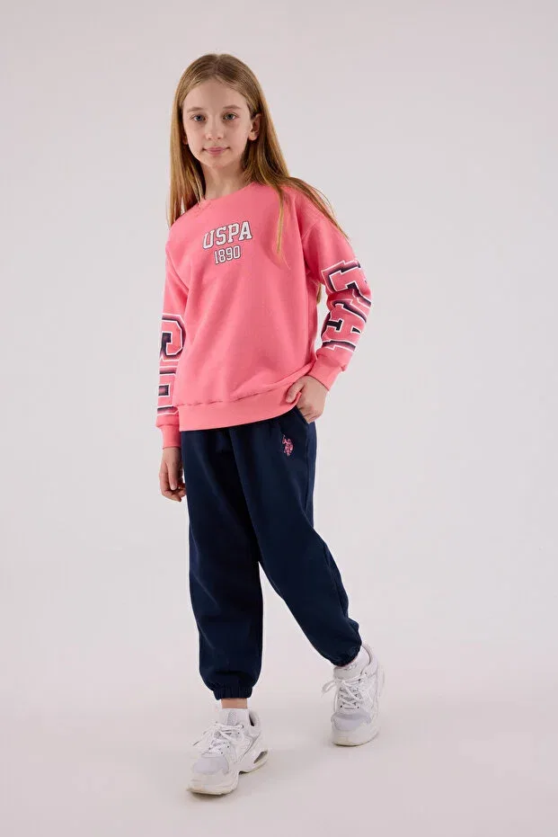 Детский комплект спортивного костюма для девочек с вышивкой U.S. Polo Assn., Neon Pink