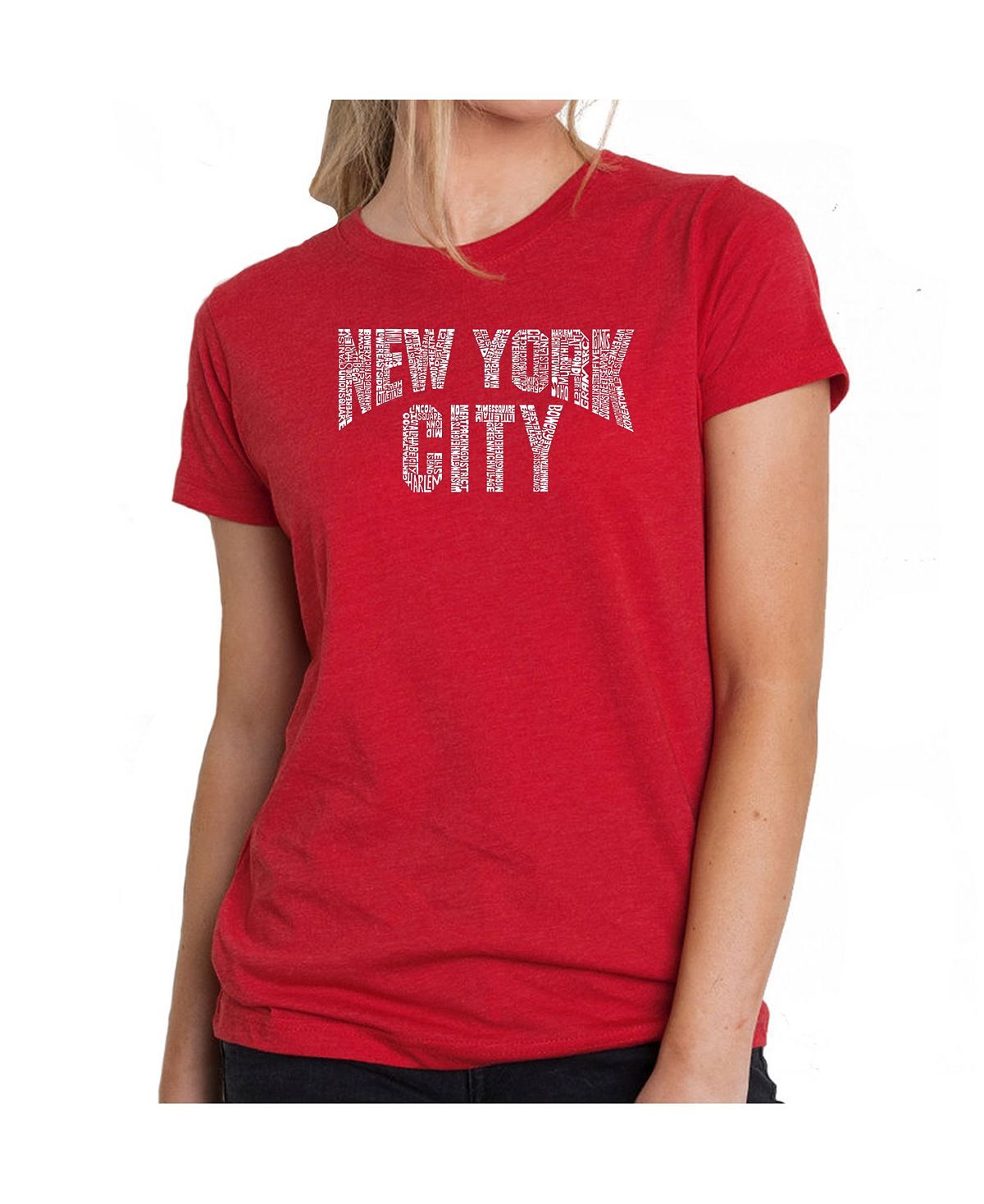 

Женская футболка премиум-класса word art - nyc neighborhoods LA Pop Art, красный